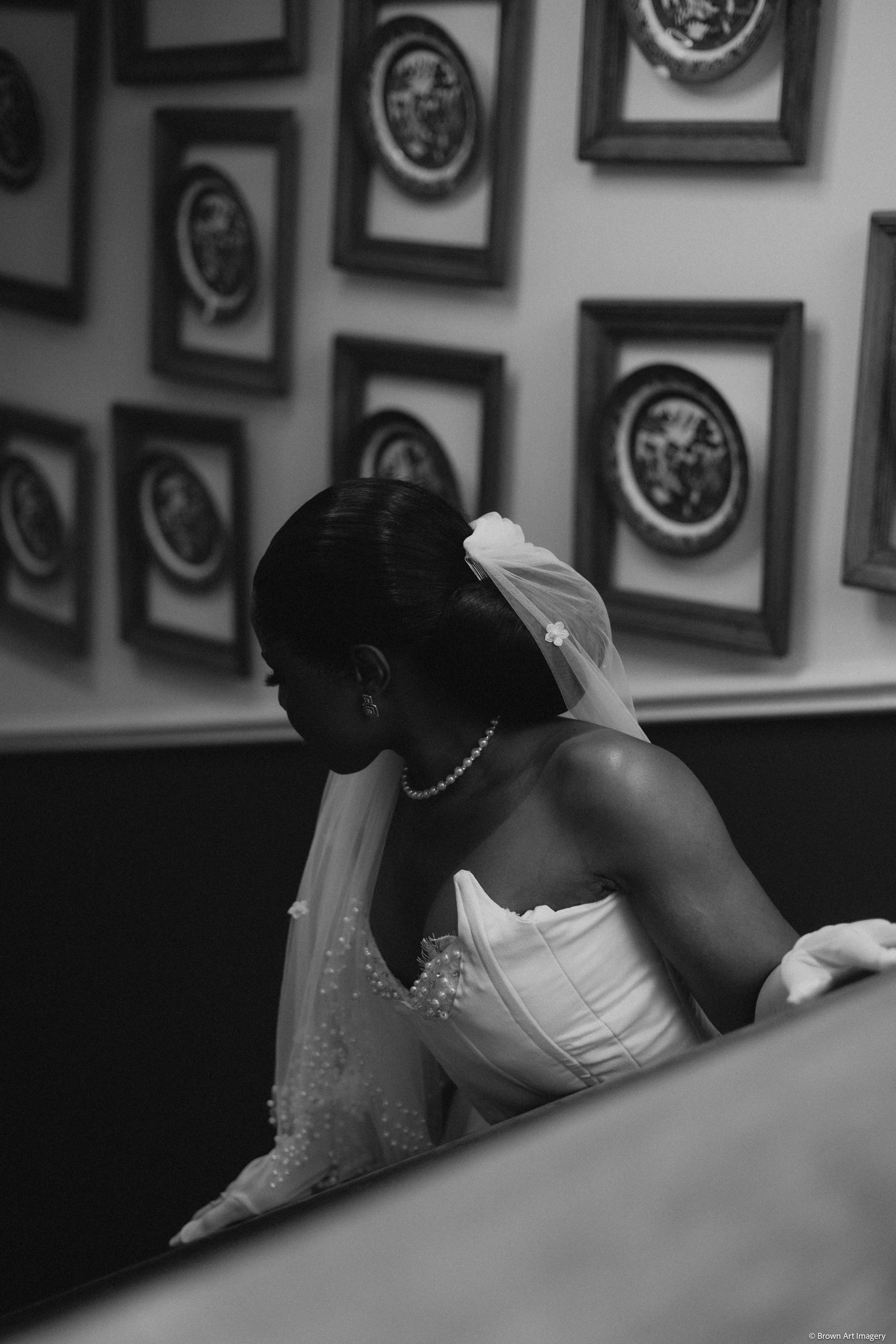 Bride against white backdrop